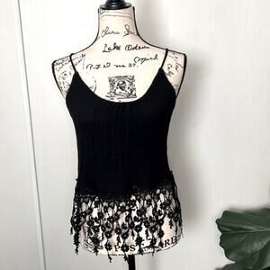 Aiden Black Tank with Floral Fringe Size Medium